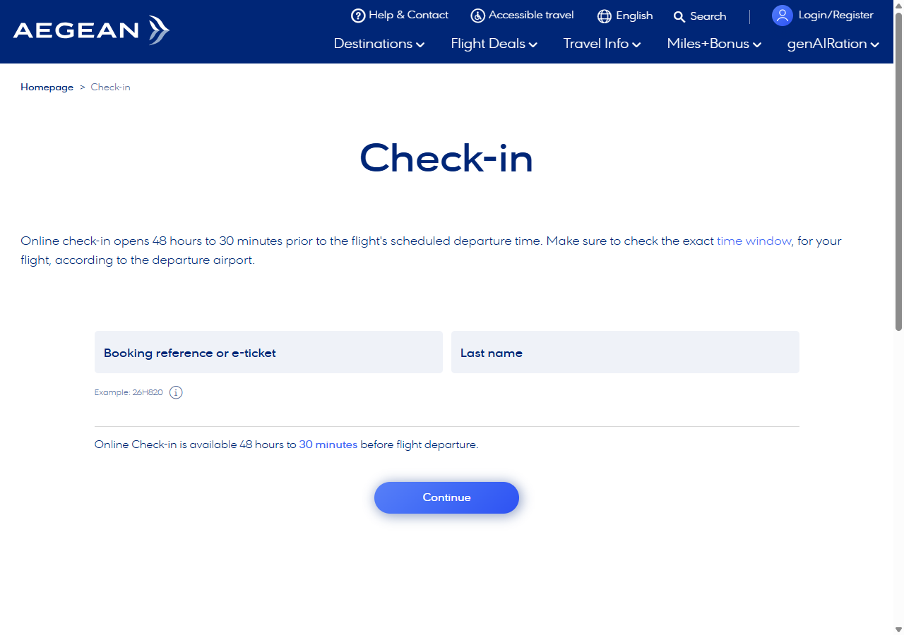 Check-in online di situs resmi Aegean Airlines