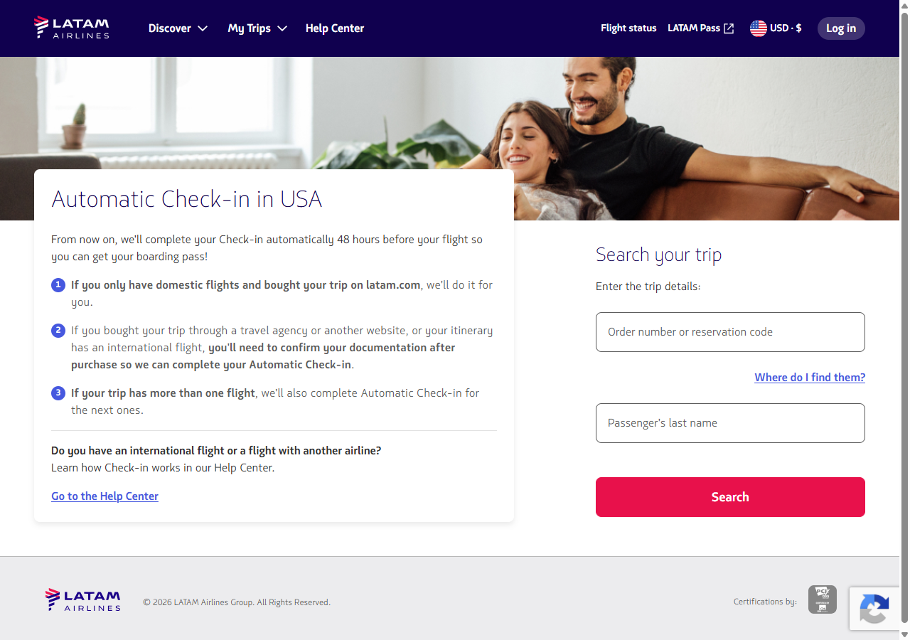 Check-in online en el sitio oficial de LATAM Airlines