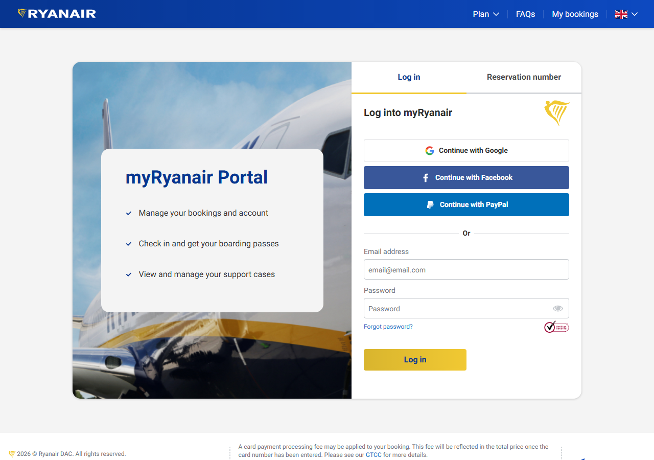 Online check-in on the official Ryanair website