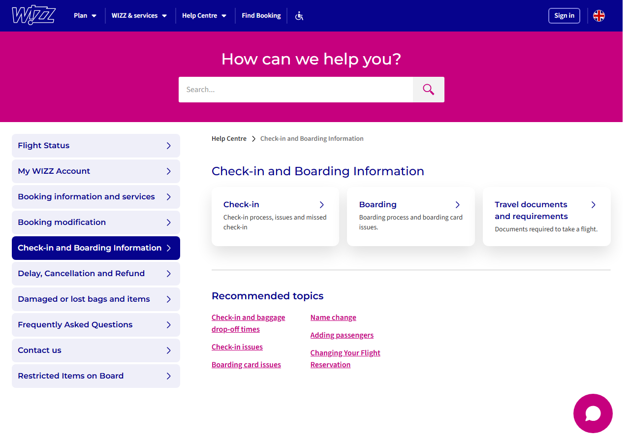 Online check-in on the official Wizz Air website